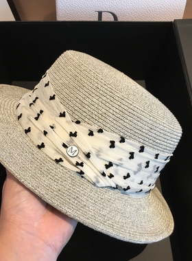 草帽女夏季新款平檐遮阳帽百搭复古防晒太阳帽平顶帽百搭沙滩凉帽