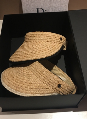 新品拉菲草空顶帽子女夏季出游沙滩毛边无顶遮阳草帽韩版时尚百搭
