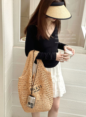cosy zing 包包女2024夏季新款字母镂空单肩草编织包大容量手提包