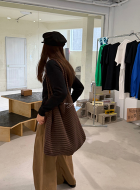 cosy zing 包包女秋冬新款棕色毛线编织针织包大容量托特单肩包