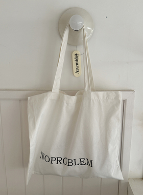 cosyzing 白色英文字母帆布包百搭单肩大容量环保袋上班上课通勤