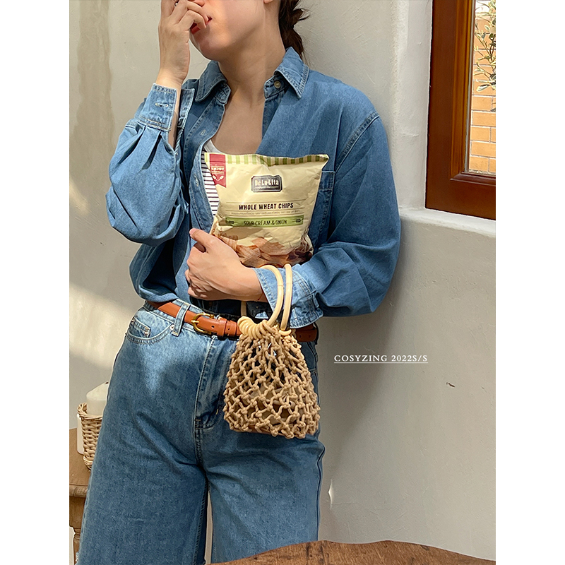 cosy zing 包包女ins风韩系抽绳棉线编织包手拎草编度假沙滩包