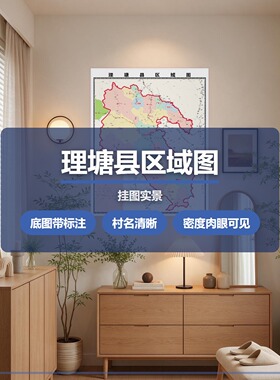 理塘县区域图 现代简约装饰画 办公室挂画 定制地图挂图