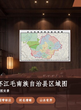 环江毛南族自治县区域图 现代简约装饰画 办公室挂画 定制地图