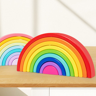 大号小号马卡龙彩虹拱桥积木方形三角形创意叠叠乐儿童益智玩具