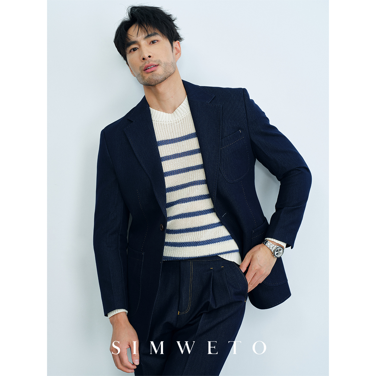 双股40支牛仔蓝色西服套