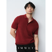 羊毛T恤老钱风 桑蚕丝男夏季 14针天丝 复古短袖 安可拉红polo衫