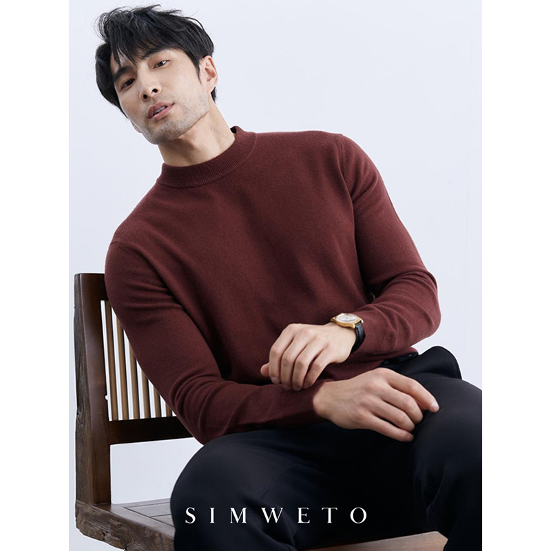 新年绵羊毛红色圆领毛衣