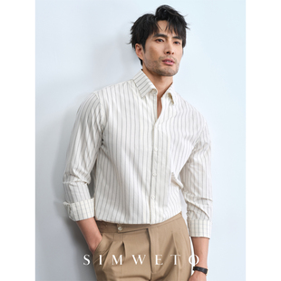 男士 轻盈泡泡纱条纹衬衫 休闲复古一片领纯棉衬衣男 优雅老钱 意式