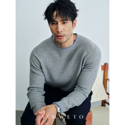 【100%绵羊毛】圆领夹色毛衣