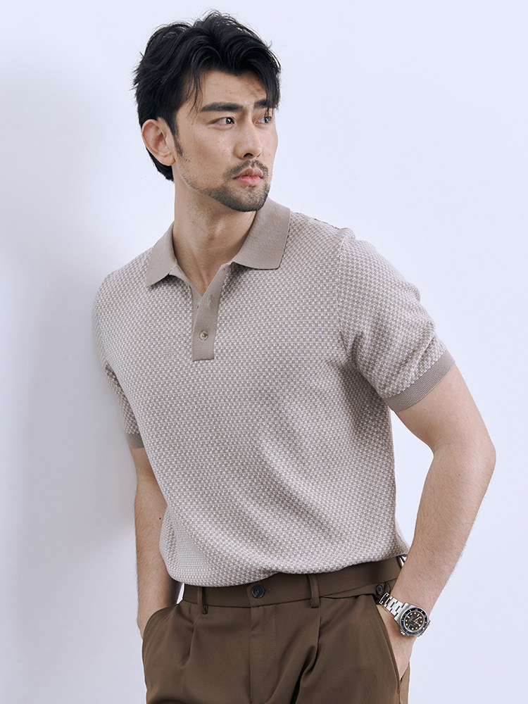 16 NEEDLE AMERICAN RETRO COTTON POLO SHIRT MENS SUMMER COMFORTABLE CASUAL LOOSE CONTRAST KNIT SHORT SLEEVE T-SHIRT