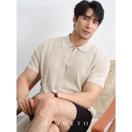 亚麻立体斜纹肌理polo衫男