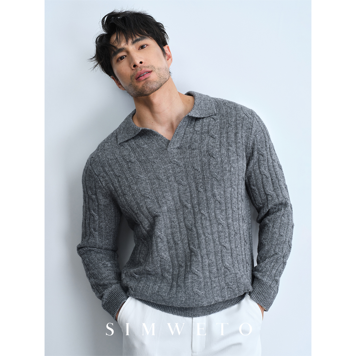 秋冬麻花复古v领毛衣男