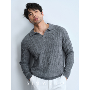 9G经典 休闲保暖v领羊毛衫 海鸥领 麻花复古翻领毛衣男士 冬 经典