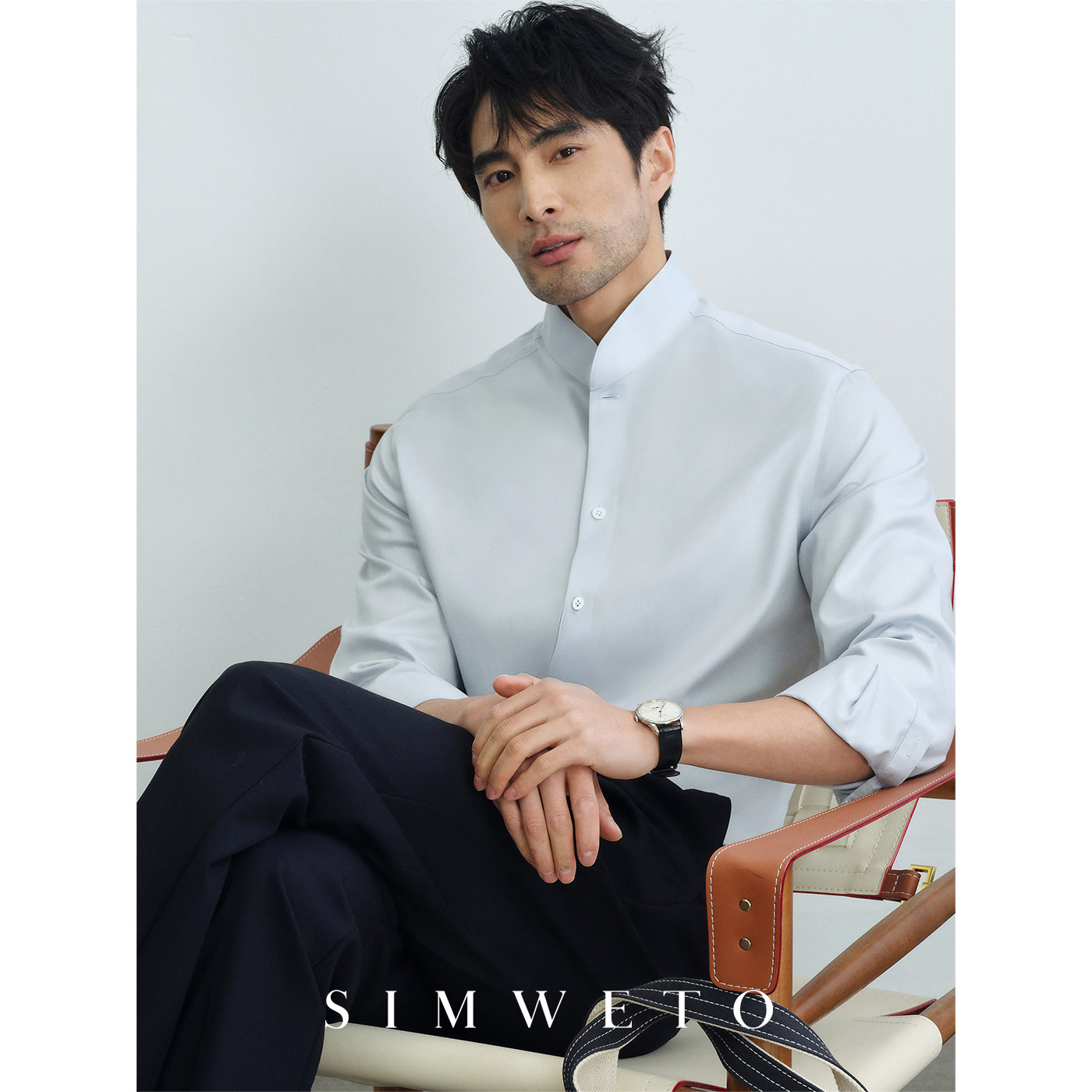 【DP免烫】纯棉立领衬衫 春夏通勤休闲商务灰色衬衫男士长袖衬衣