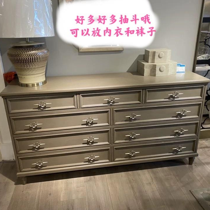 美式轻奢实木简约高级灰色卧房整装电视柜多斗柜多功能收纳储物柜