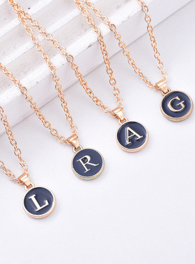 新款圆牌字母项链小众简约百搭个性设计感锁骨链ins女士毛衣链潮