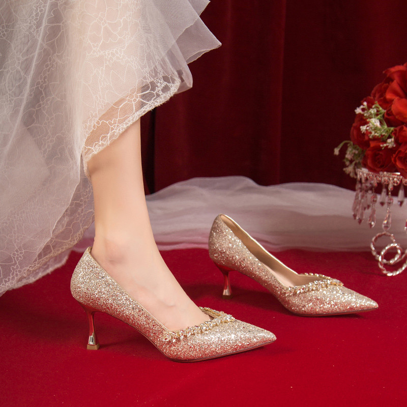 水晶婚鞋2026新款结婚新娘鞋主婚纱伴娘鞋平时可穿高跟鞋女不累脚
