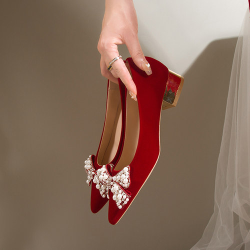 3厘米孕妇秀禾婚纱两穿婚鞋