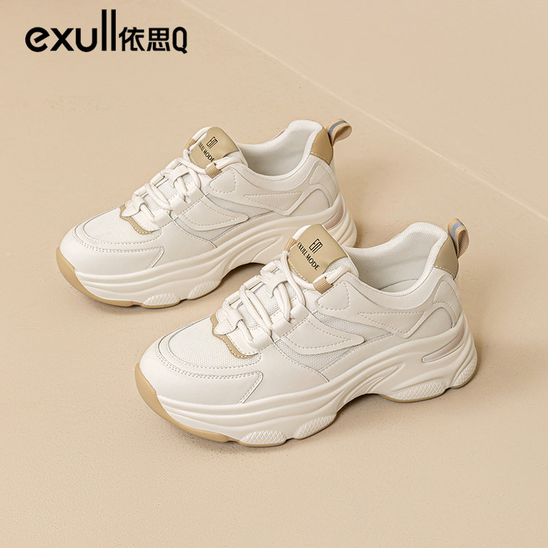依思q厚底运动鞋女鞋2024新款爆款春秋网面透气显脚小老爹鞋女款