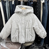 女童秋冬新款 棉服外套 碎花连帽加厚内里加兔毛保暖外套可爱韩版