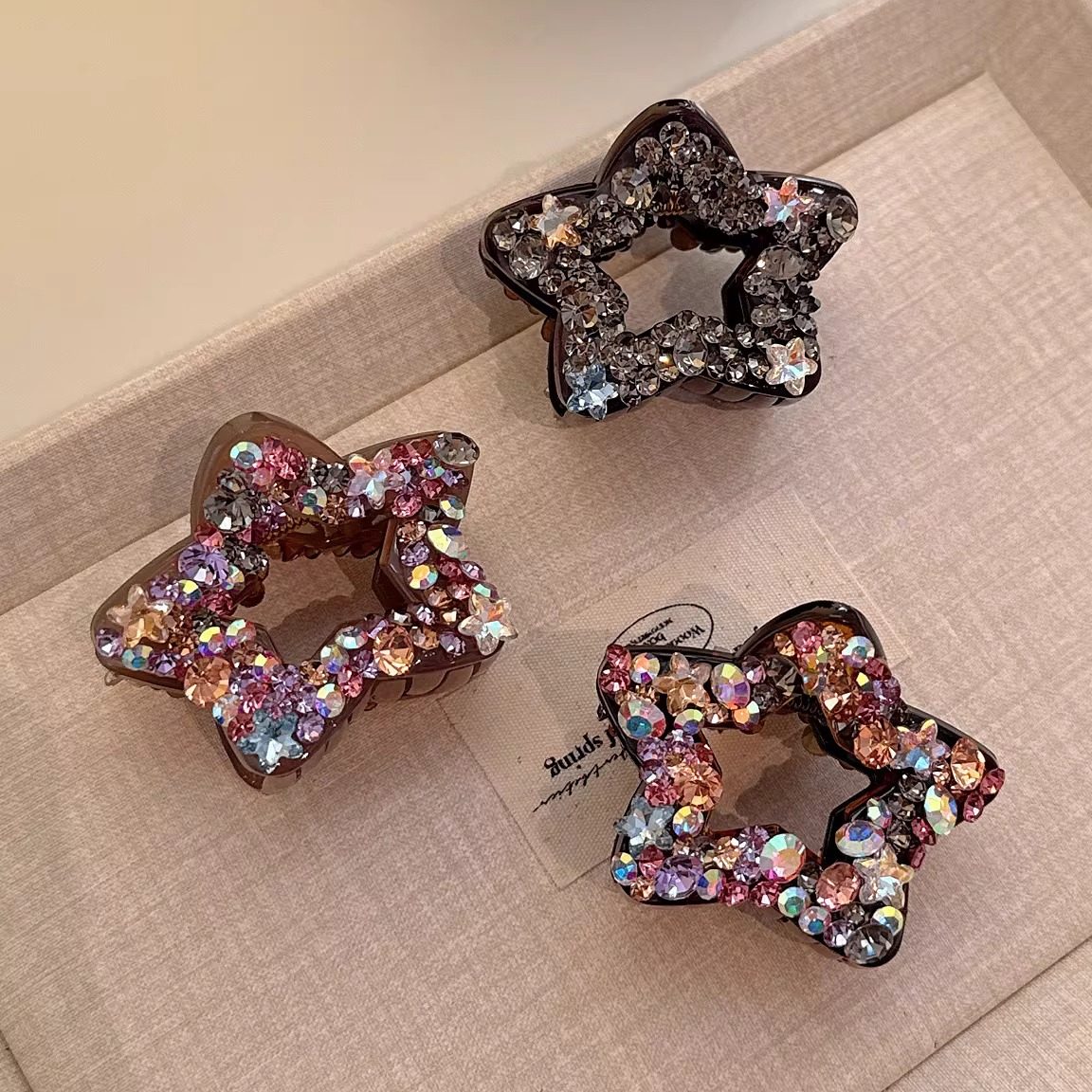 精致小巧五角星水钻小抓夹 轻奢满钻刘海碎发夹子时尚侧边发饰