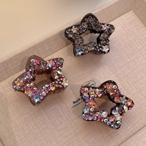 精致小巧五角星水钻小抓夹 轻奢满钻刘海碎发夹子时尚侧边发饰