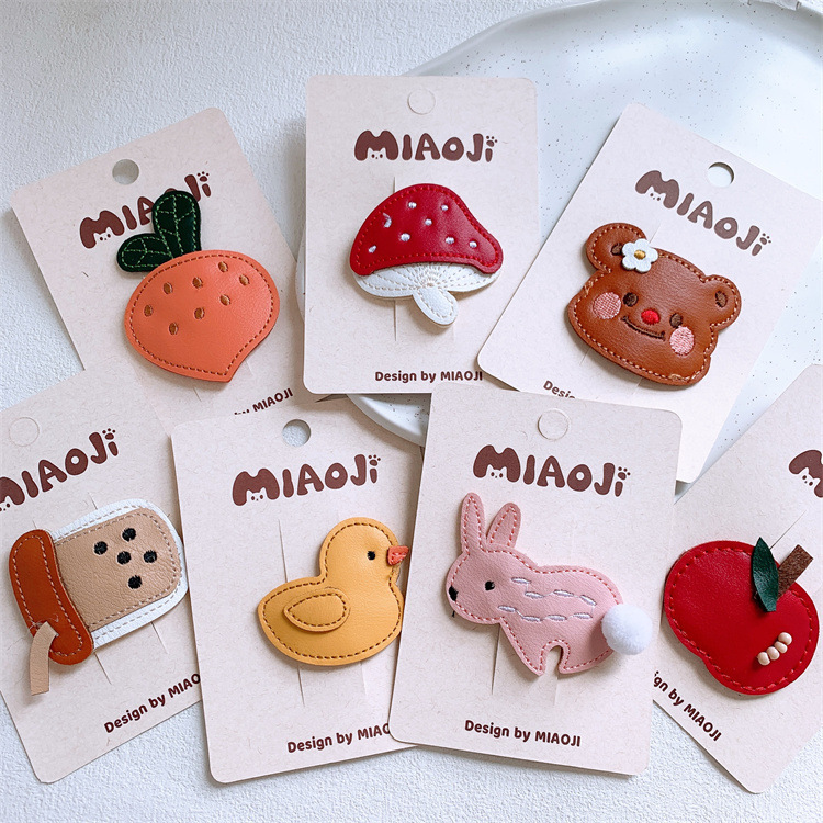 儿童可爱卡通小鸭子奶茶发夹女童皮质水果发卡碎发BB夹侧边刘海夹