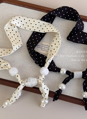 韩系波点串珠丝巾项链女小众设计感可调节布艺锁骨链系脖围巾配饰