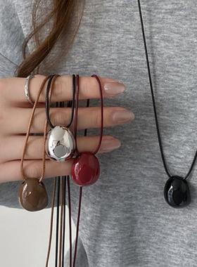 时尚百搭长款豆豆蜡绳项链女网红ins博主同款卫衣链高级感锁骨链