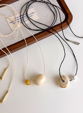 象牙白圆珠吊坠锁骨链女小众设计时尚百搭项链长款气质高级感配饰