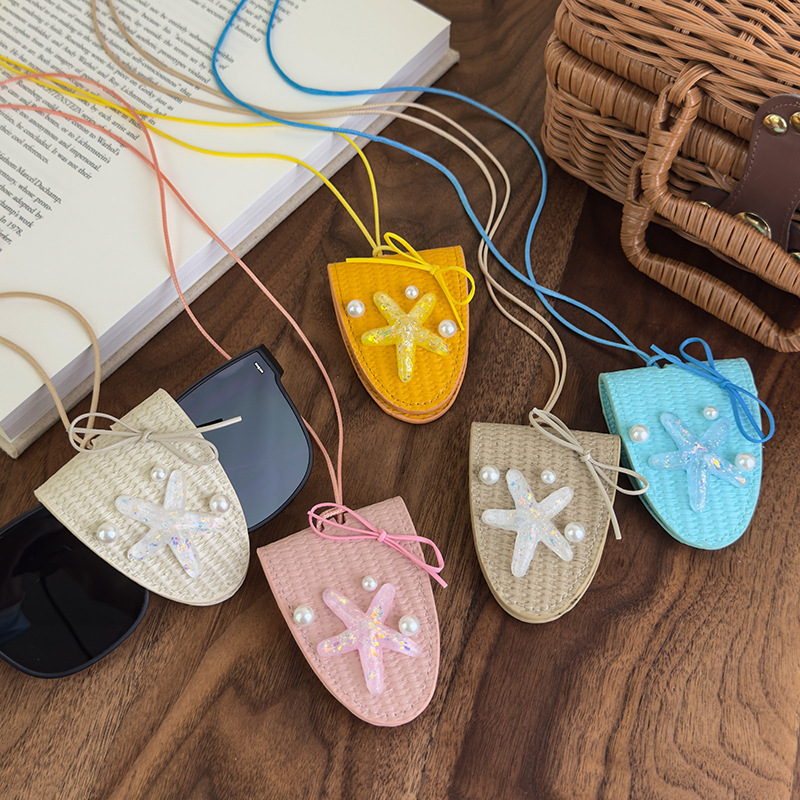 多巴胺草编海星眼镜夹项链长款磁吸卫衣链吊坠海边度假风挂脖配饰