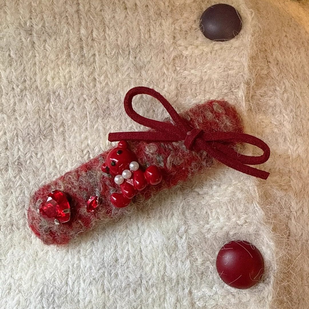 甜美少女红色水钻小熊蝴蝶结BB夹可爱侧边夹刘海夹发卡头饰掰掰夹