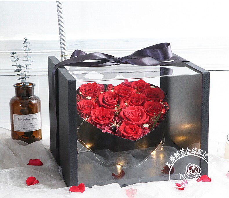 永生花玫瑰花爱心礼盒摆件广州花鲜花速递(同城)