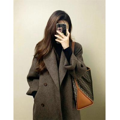 美拉德棕色双面羊绒大衣女2025新款中长款韩系宽松高级感羊毛外套