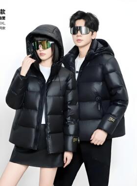 九成品翻新加工定制加厚情侣羽绒服黑金男女短款冬季新款冬装外套