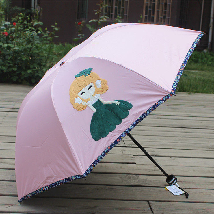 安娜淑遮阳伞黑胶三折叠晴雨两用伞防晒防紫外线女太阳伞创意文艺