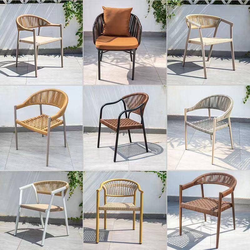 户外北欧靠背椅藤编藤椅奶茶休闲餐椅家用单人花园椅子凳子外摆椅