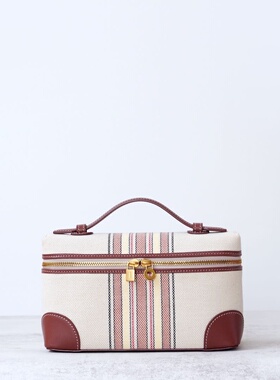 新款小众设计高级感帆布拼小牛皮手提斜挎方形女包LP饭盒包