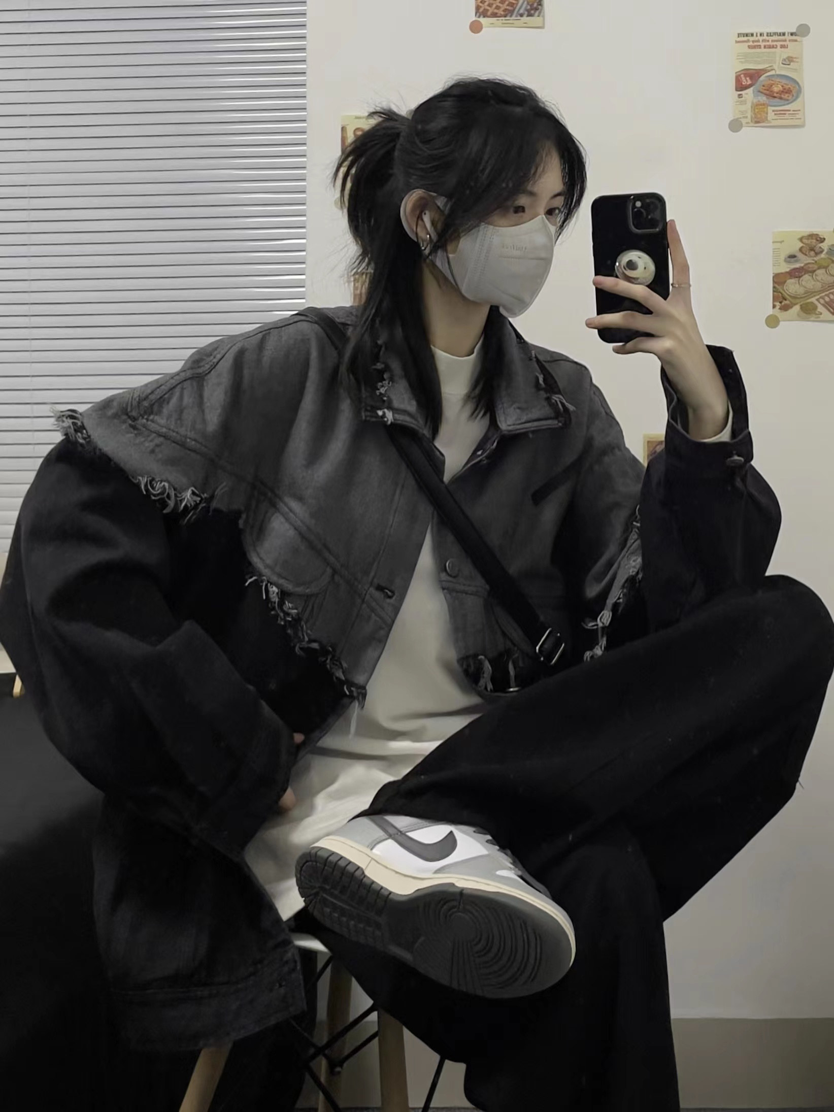 HALF H拼接破坏风不规则磨破边牛仔外套春季男女宽松美式工装夹克