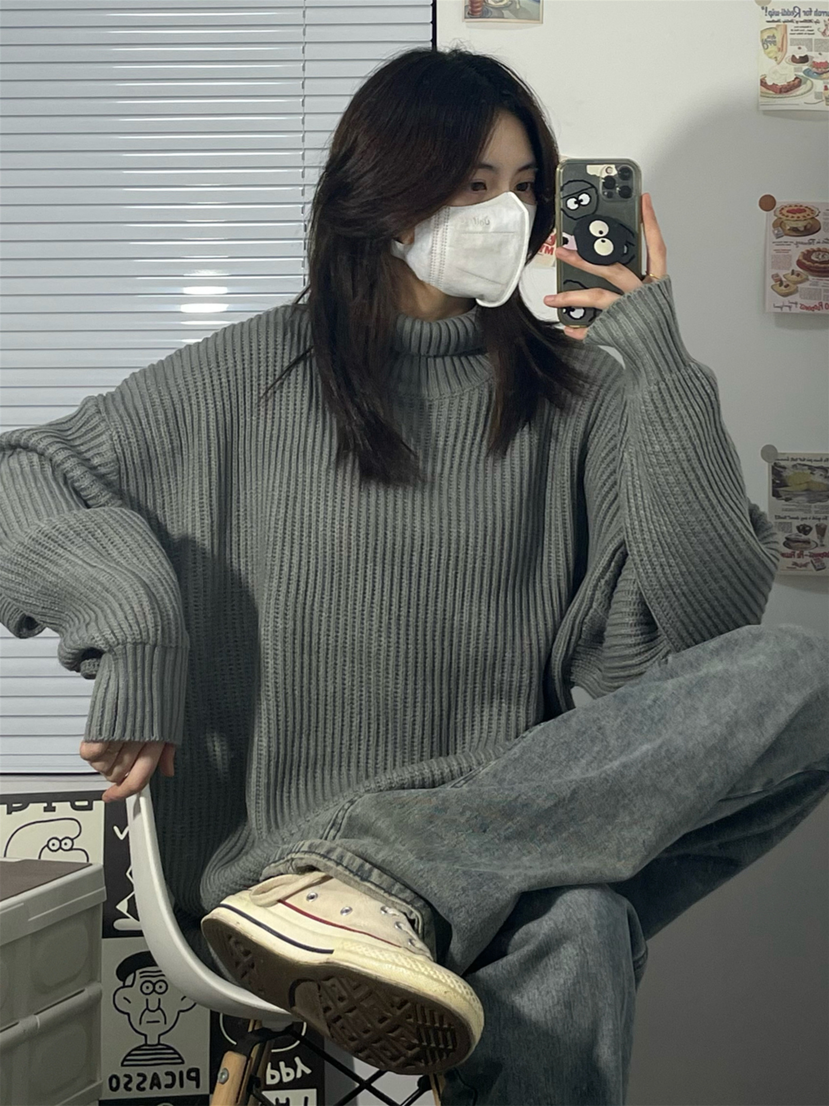 HALFH高领套头毛衣宽松日系百搭