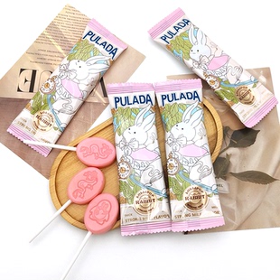 英国PULADA朴拉达小兔草莓味扁棒棒糖结婚订婚散装伴手礼休闲喜糖