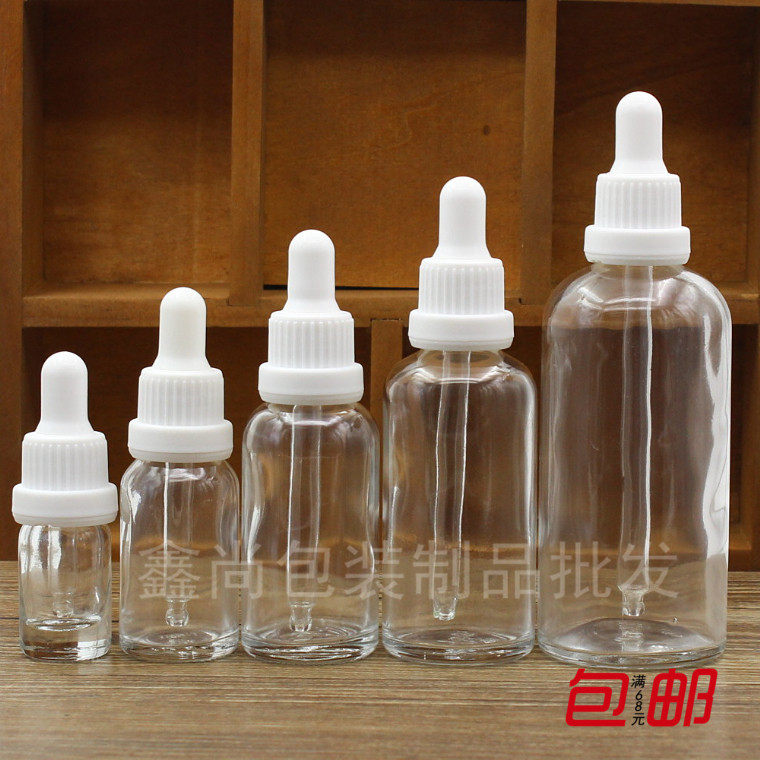 透明玻璃精油瓶子 化妆品调配瓶 白大头白胶滴管分装稀释空瓶现