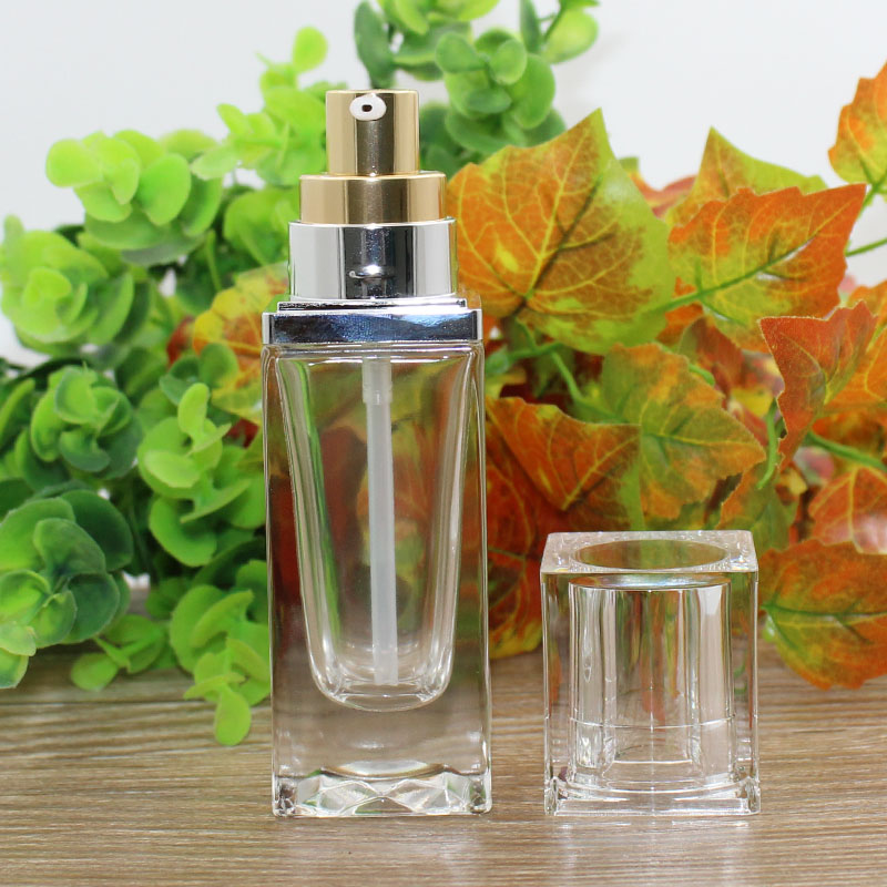 30ml粉底液分装瓶玻璃空瓶乳液按压瓶便携化妆品方形透明小样瓶子