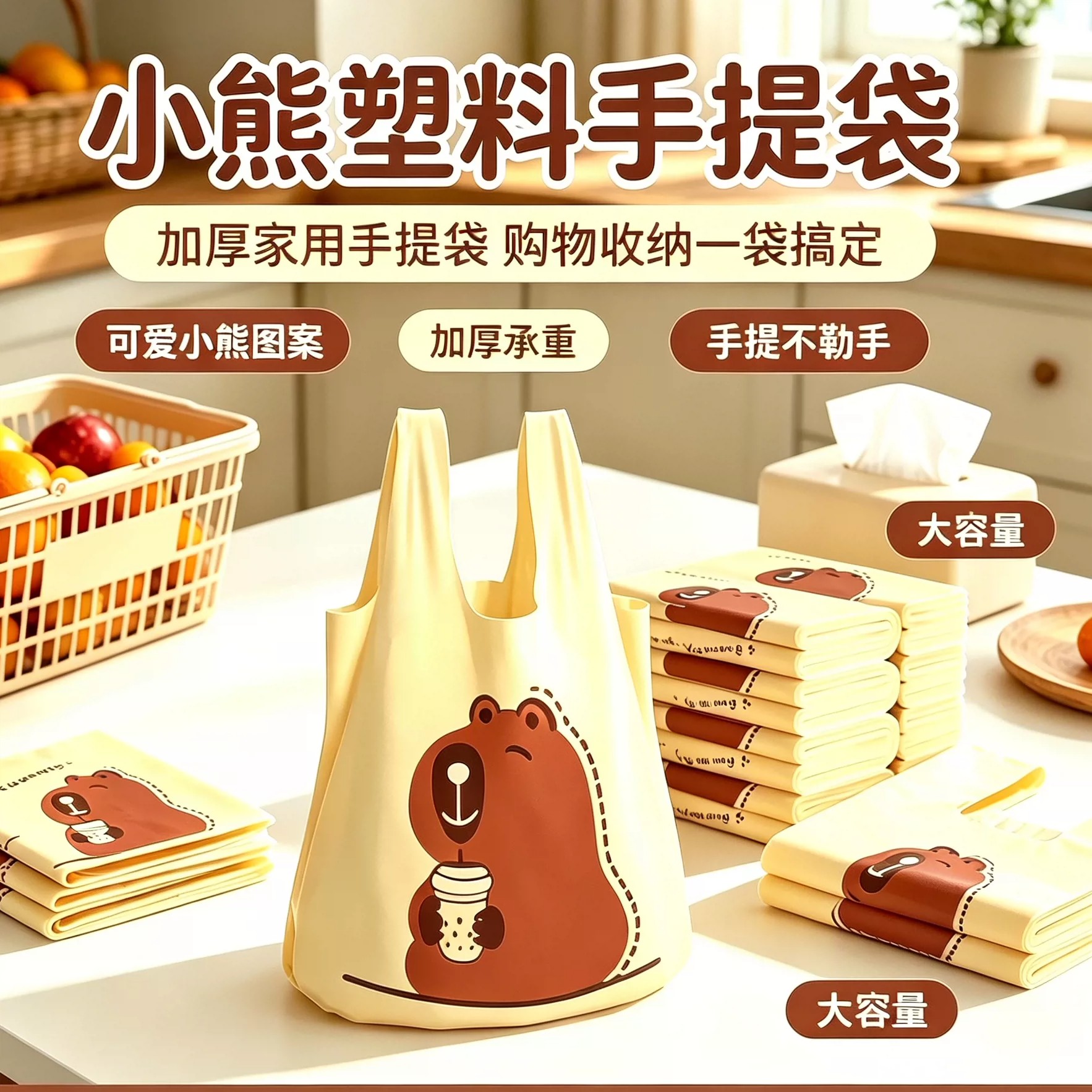 卡通小熊塑料手提袋可爱背心袋 甜品烘焙礼品外卖购物打包塑料袋
