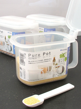 日本inomata厨房盐味精白糖砂糖收纳罐密封调味盒翻盖带勺子720ml