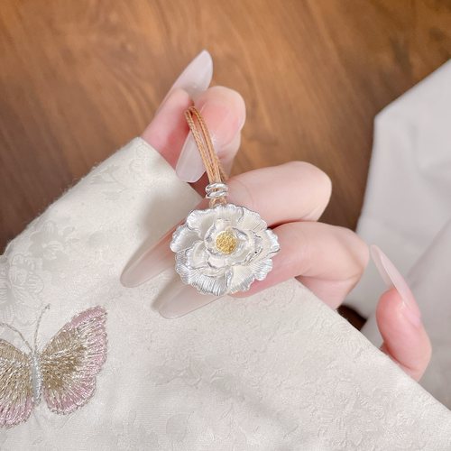 纯银999牡丹花吊坠项链
