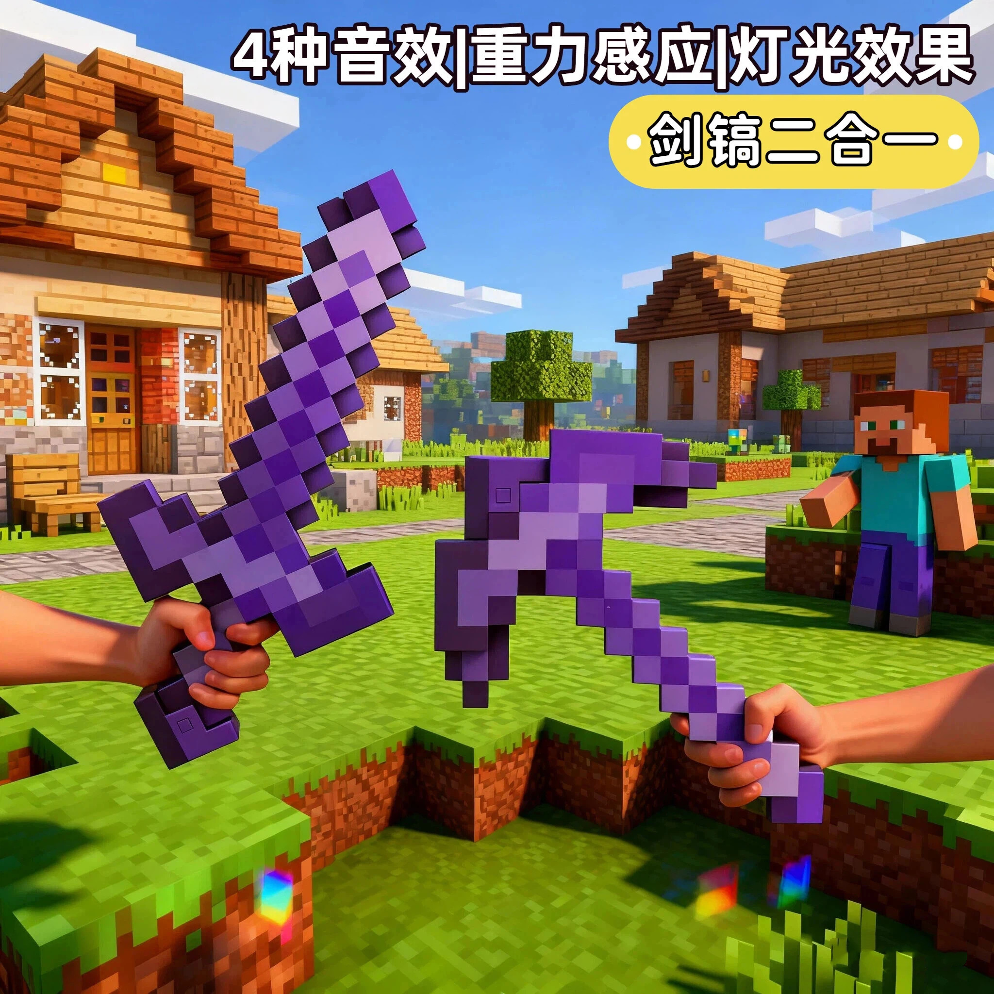 我的世界钻石剑镐二合一变形玩具
