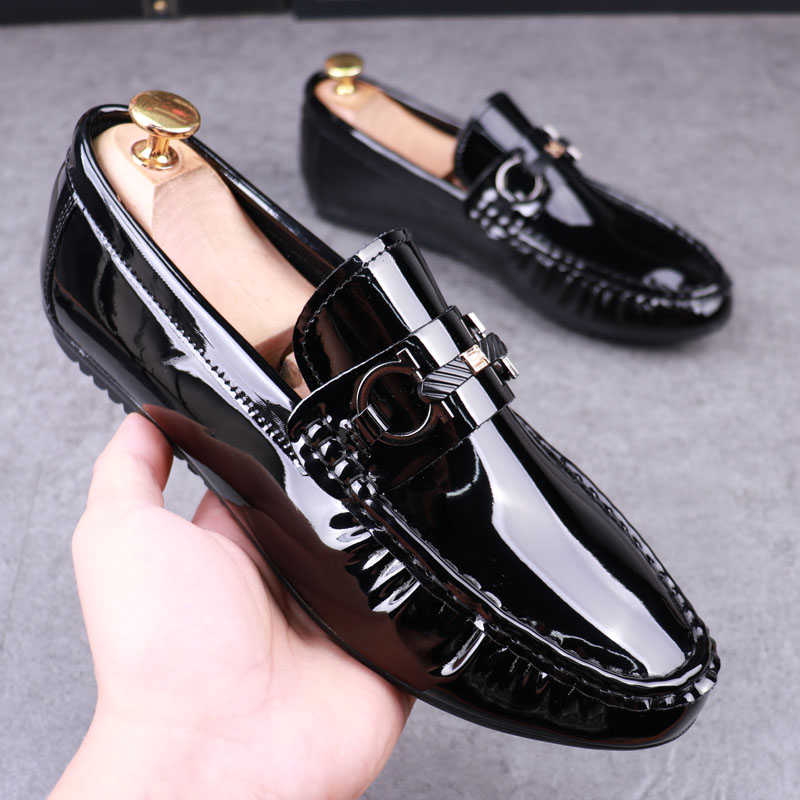 韩版豆豆鞋休闲漆皮男鞋