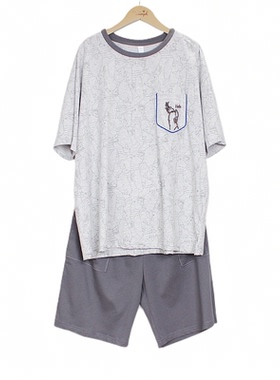 XS家族新款夏家居服男青年外穿短袖短裤休闲大码家居服装HXHM8035